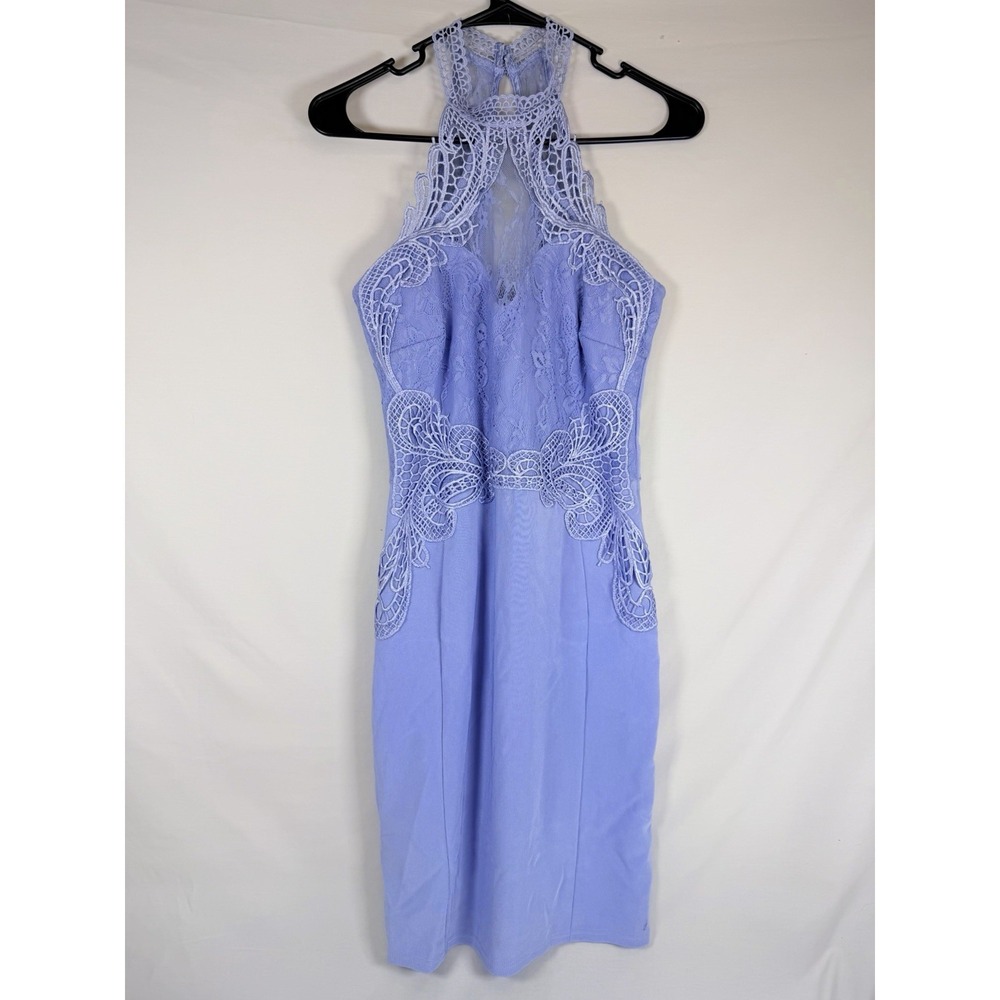 Lipsy London US 8 Cornflower Blue Lace Halter Bodycon Midi Dress JD04984